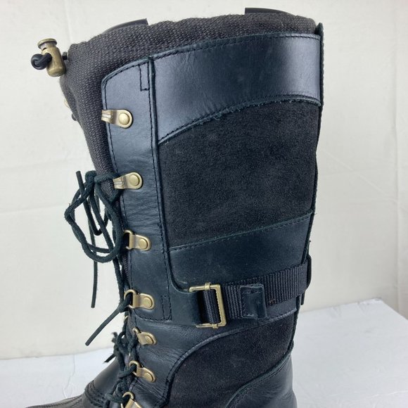 Sorel Conquest Carly Womens Sz 9.5 Leather Lace Up Winter Boots Black - Picture 4 of 15